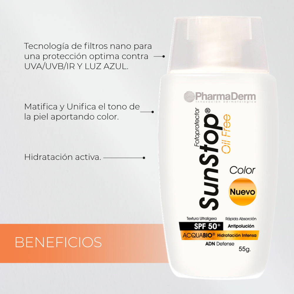 Protector Solar Sunstop Libre de Aceite Pharmaderm Color